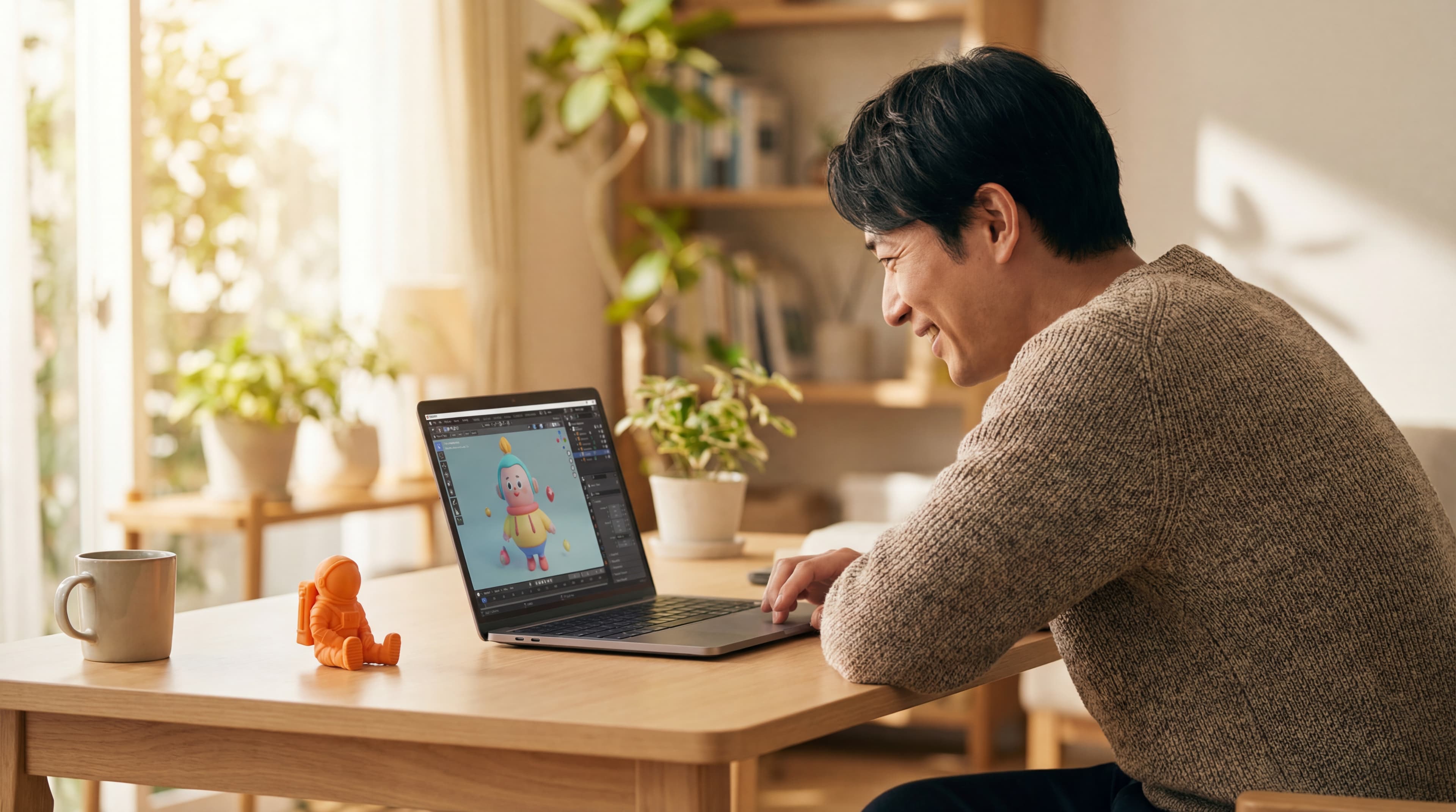 ノートPCで3Dデザインを楽しむ様子